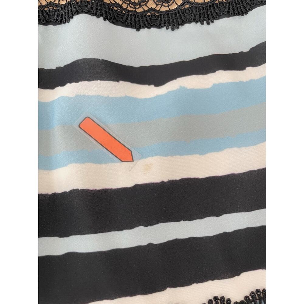 Tadashi Shoji Womens Blue Black Striped Tulle Lace Midi Dress Sz 8 - Picture 8 of 10